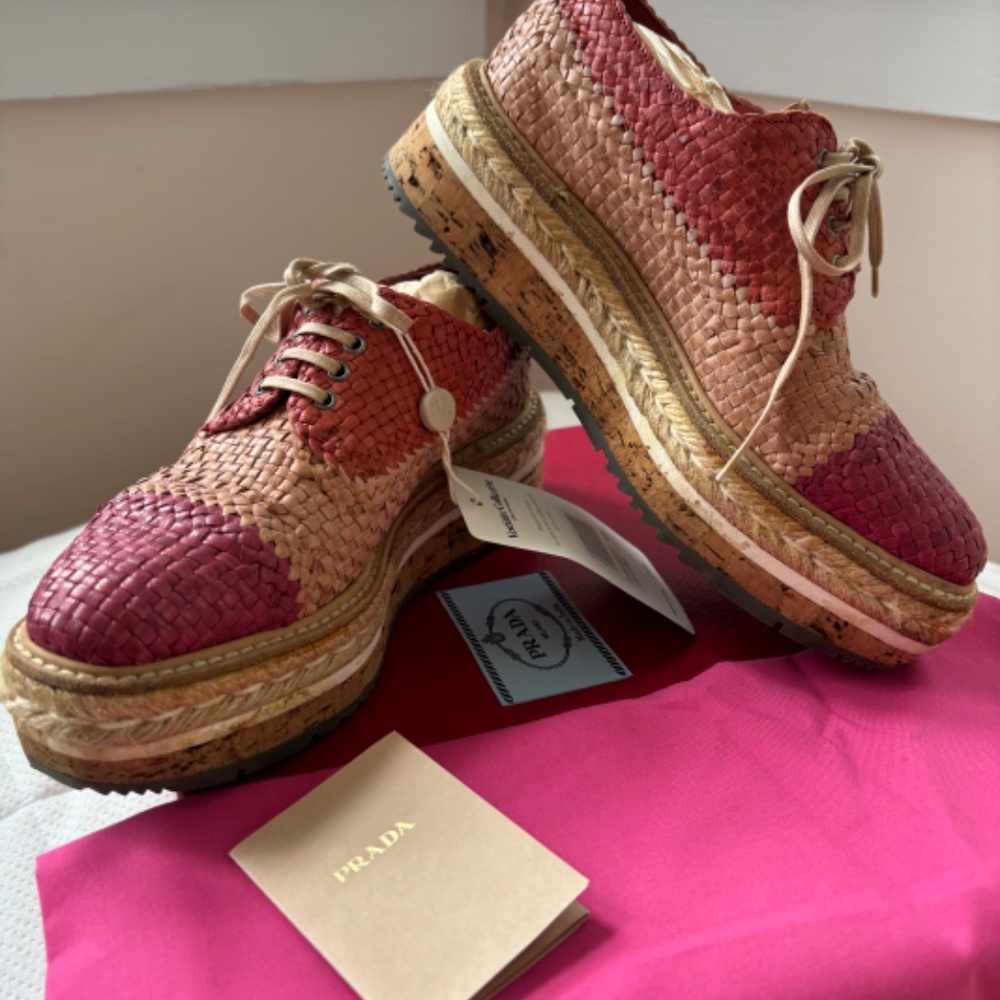 Prada Madras Tricolor Platform huarache weave espadrilles - sz 36 /US 6